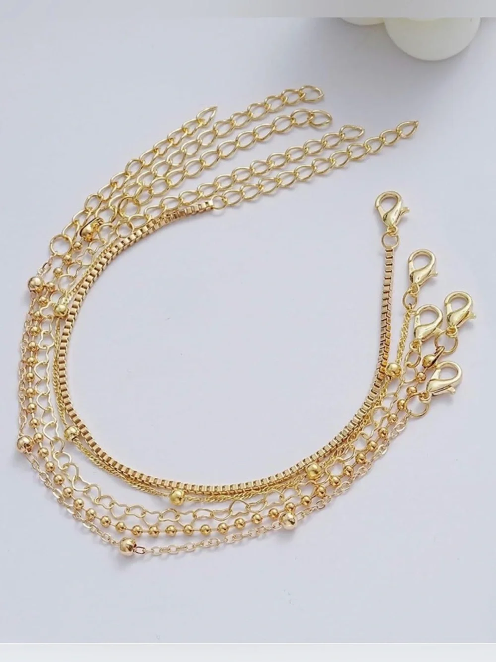 NWT~5pc 14K Gold Plated Stackable & Adjustable Bracelet Set